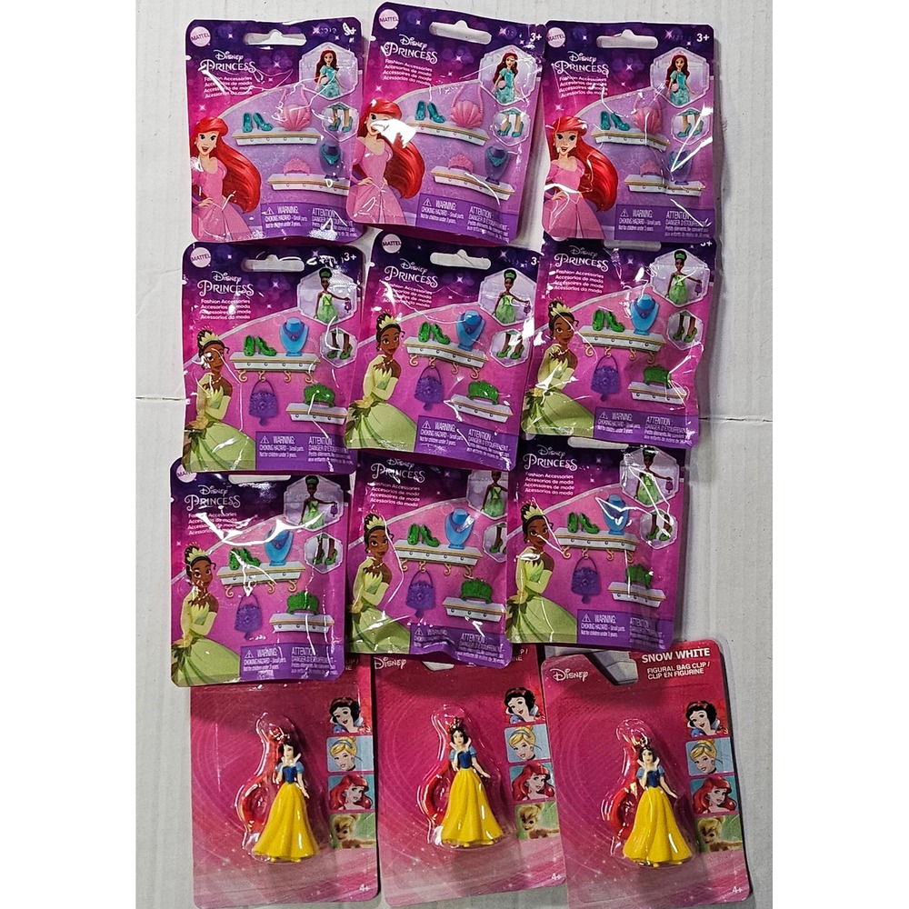 Disney Princess 12pc Lot Ariel Tiana Fashion Accessories Snow White Bag‎ Clips